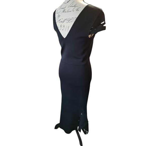 Roland Mouret Superb Black Cocktail Dress Black size Medium Midi Stretch Classy - Picture 3 of 6